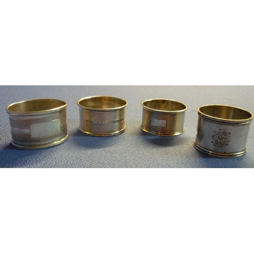 56 - Four various assorted silver hallmarked napkin rings