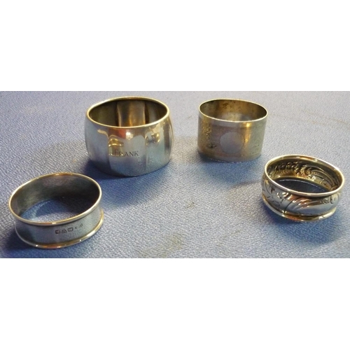 57 - Four various assorted silver hallmarked napkin rings