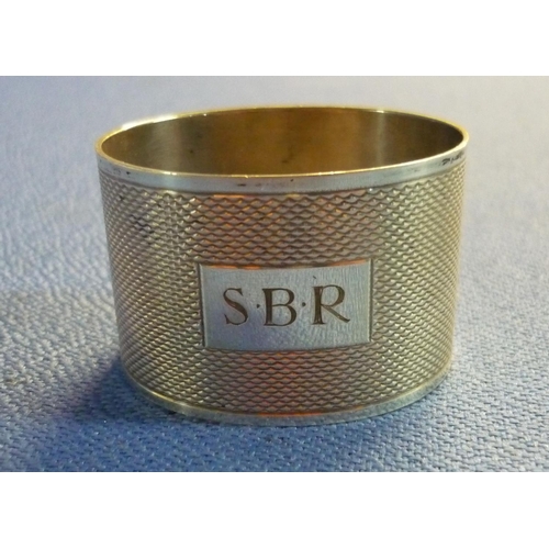 58 - Pair of Birmingham silver hallmarked napkin rings with engine turn detail and three other various si... 
