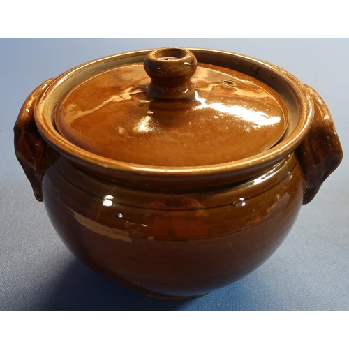 29 - Two brown glazed twin handled crock pots (height 21cm and 18cm)