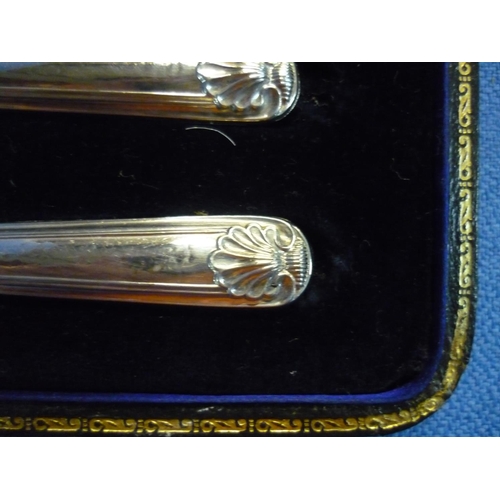 36 - Cased set of cake knives with silver handles, hallmarked  Sheffield 1910 and a case of knives with m... 