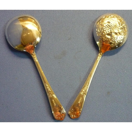 50 - Large pair of Sheffield 1994 silver hallmarked fruit serving spoon, one with embossed floral and fru... 
