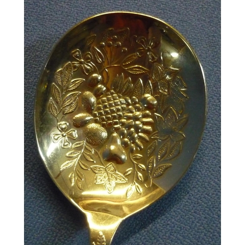50 - Large pair of Sheffield 1994 silver hallmarked fruit serving spoon, one with embossed floral and fru... 