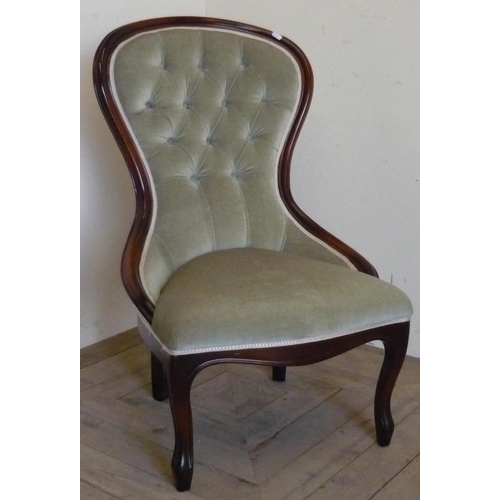 479 - Modern mahogany framed Victorian style upholstered nursing chair by Wade