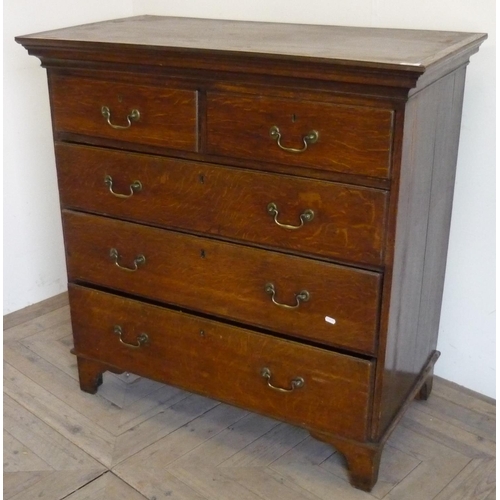 496 - 19th C oak chest of two short above three long drawers on bracket supports, with inset top (108cm x ... 