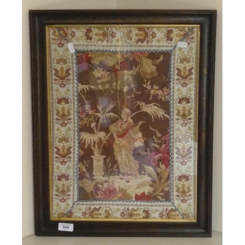 504 - Oak framed needlework panel (45cm x 57cm including frame)