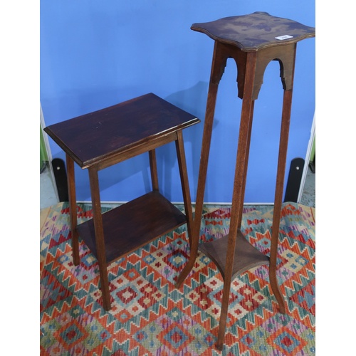 497 - Early 20th C oak two tier jardiniere and a two tier rectangular occasional table (2)