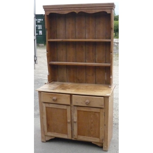 515 - Pine dresser with two tier raised back above two drawers and two panelled cupboard doors (99cm x 48c... 