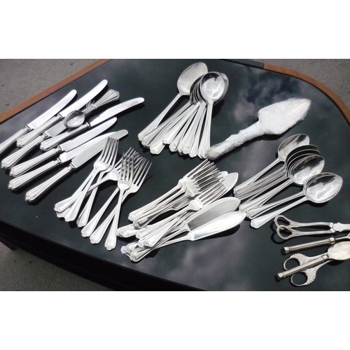 522 - Arthur Price and other silver plated cutlery, circa 1970s crumb tray and brush etc