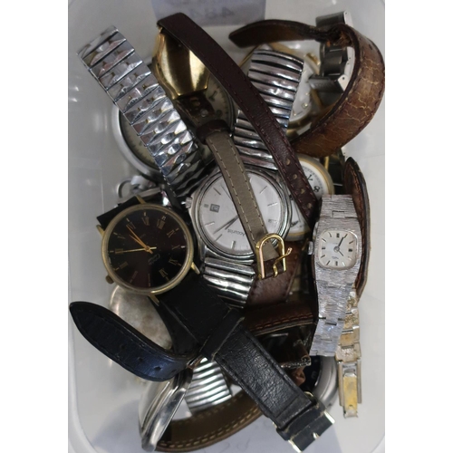 484 - Box containing a selection of various assorted vintage wristwatches, Smiths Empire pocket watch etc