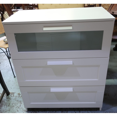 475 - Modern white laminate triple door wardrobe (width 118cm) and a matching chest of three drawers (2)