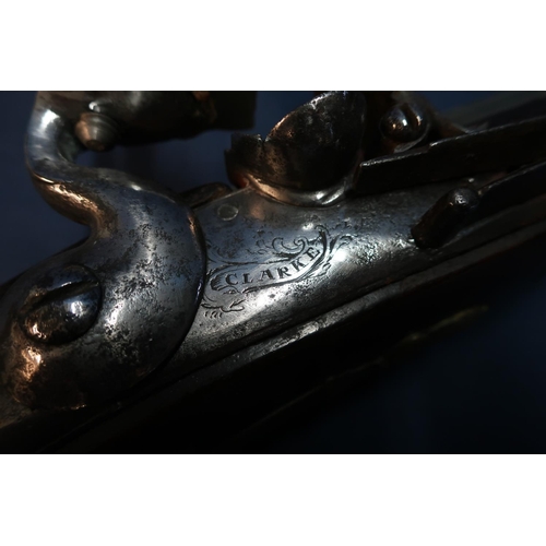 2 - Late 18th C flintlock brass barrelled blunderbuss by Clarke, the 14 3/4 inch brass barrel engraved '... 