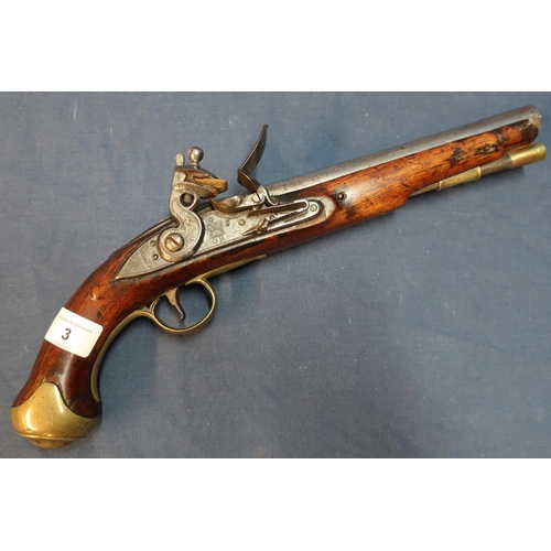 3 - British flintlock Dragoons pistol, with 9 inch barrel with worn proof marks and engraved 21LDS, the ... 
