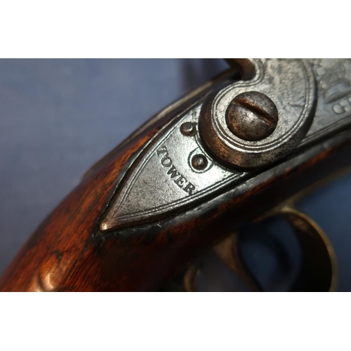 3 - British flintlock Dragoons pistol, with 9 inch barrel with worn proof marks and engraved 21LDS, the ... 