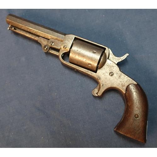 33 - American J. Reid of N.Y City .30 rimfire revolver, the 3 1/2 inch octagonal barrel with engraved det... 