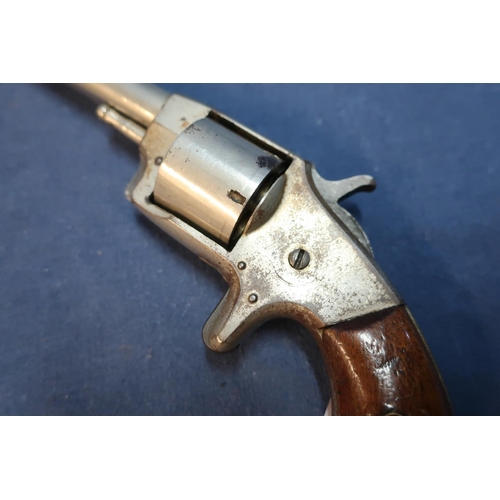 36 - Eureka No.2 .32 rimfire revolver with nickle plated finish, 2 1/2 inch barrel and two piece wooden g... 