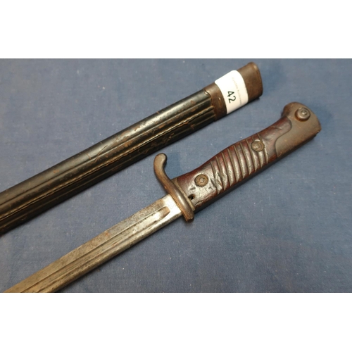 42 - Mauser 1898 quill back bayonet with 20.5 inch blade with double edged point and single fuller stampe... 