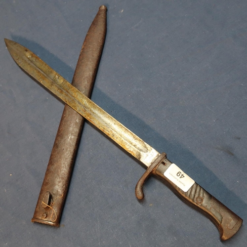 49 - German WWI Mauser bayonet with 14 1/2 inch swollen point blade marked C. G. HAENEL SUHL, complete wi... 