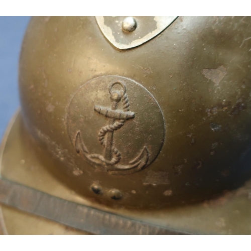 62 - WWI French naval steel helmet complete with liner and chin strap.