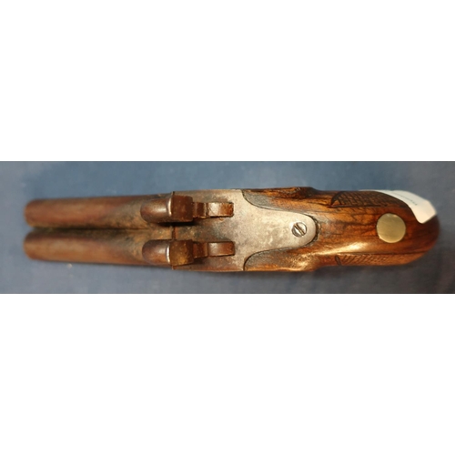 9 - Belgium percussion cap side by side pocket pistol with 3 inch barrels, engraved details to the lock ... 