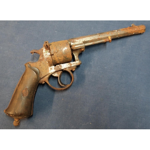 90 - Belgium pinfire revolver with 5 1/2 inch octagonal barrel and two piece wooden grips (A/F)