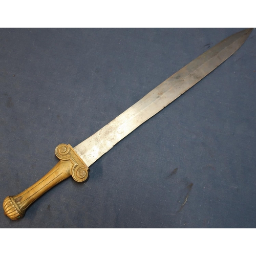 107 - Late 19th C French style Gladius type sword with 18 1/2 inch double edged blade stamped with cross m... 