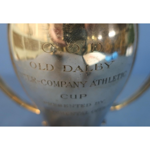 132 - Mappin & Webb Sheffield silver hallmarked twin handled military trophy cup 'C. O. D Old Dalby Inter-... 