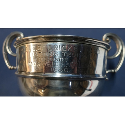 133 - Birmingham silver hallmarked twin handled rose bowl trophy for 'A. D. E. E Cricket Club Batting Trop... 