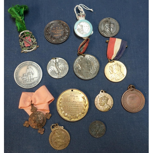 175 - Collection of various commemorative medals, medallions and lapel badges including Royal Observers Co... 