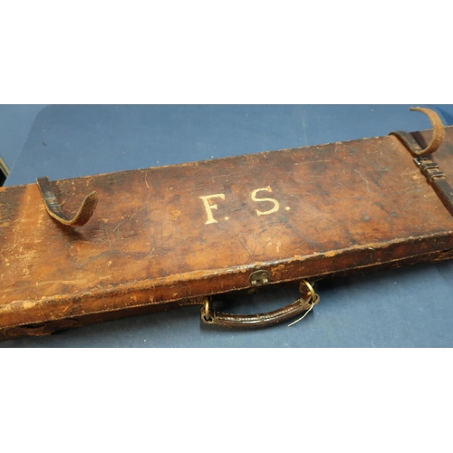 253 - Vintage leather gun case with trade label for Linsley Brothers (A/F)