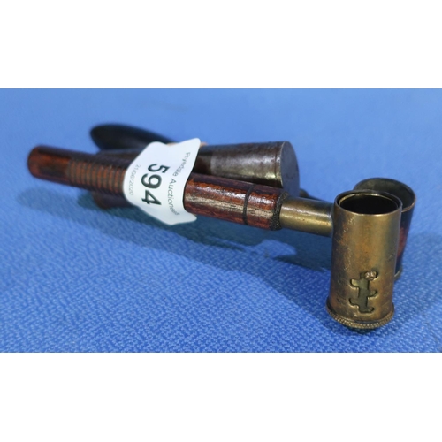 594 - Two adjustable powder shot measures together with a steel pocket shot dispenser