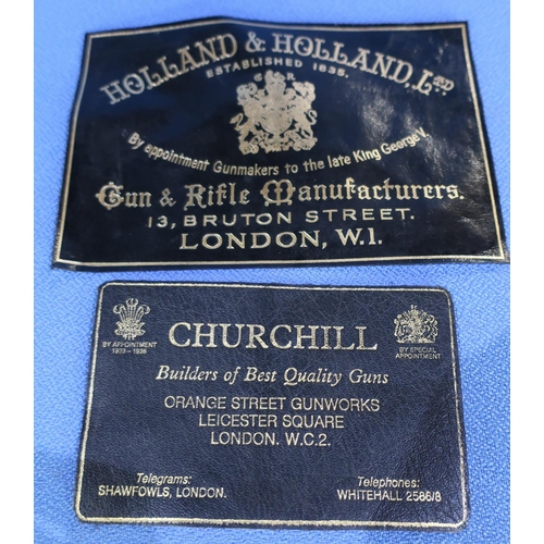 598 - Two leather trade labels for Holland & Holland and Churchill