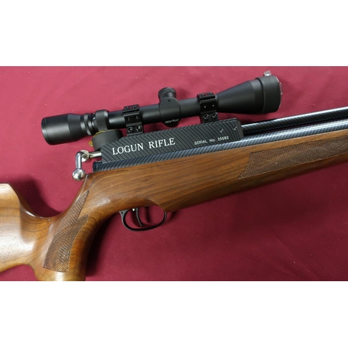 344a - Logun PCP Air Rifle .22 S.W.P 3000 PSI with carbon fibre sound moderator, fitted with Optik scope, c... 