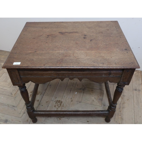 183 - 18th/19th C oak square topped table on turned supports (with information from original sales catalog... 