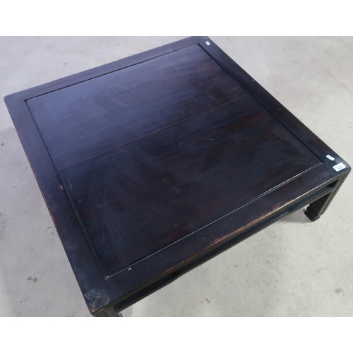 188 - Oriental hardwood ebonised type square top coffee table (90cm x 90cm x 34cm)
