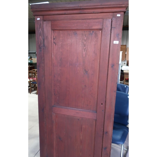 192 - Early 20th C stained vestry cupboard enclosed by single panelled door, with internal Communion wine ... 