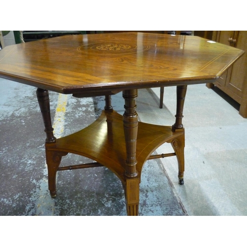 275 - Victorian rosewood octagonal two tier occasional table on turned and tapering supports (89cm x 89cm ... 