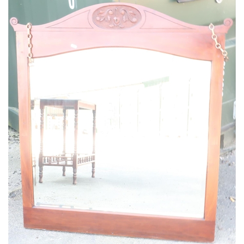 278 - Art Nouveau mahogany framed bevelled edge wall mirror (94cm x 102cm)