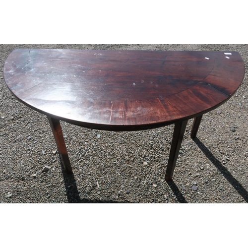 111 - 19th C mahogany D shaped table on four supports (141cm x 69cm x 70cm)