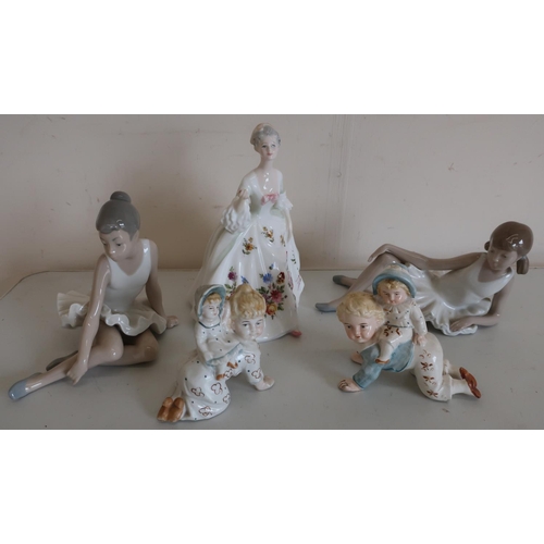 157 - Two Nao ballerina figures, Royal Doulton 'Lady Diana' and two continental figures