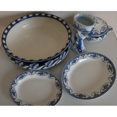 159 - Japanese blue and white centre comport, an extremely large Roma blue and white bowl and various othe... 