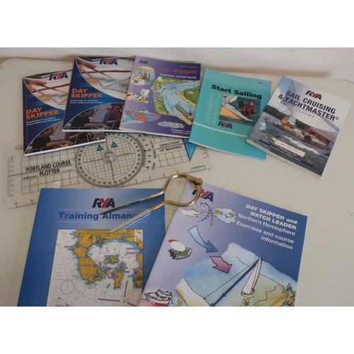 164 - Selection of various sailing related books, navigational training books, compass projector etc