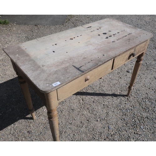 273 - Victorian painted pine two drawer side table on turned supports (107cm x 53cm x 77cm)