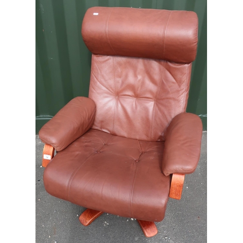 74 - Swedish leather reclining and revolving armchair