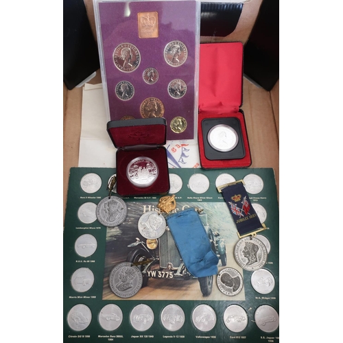 17 - Group of historic car tokens, various commemorative medals including Jubilee 1887, Edward VII corona... 