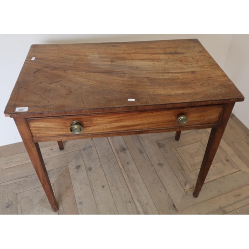 282 - 19th C mahogany single drawer side table on square tapering supports (84cm x 51cm x 71cm)