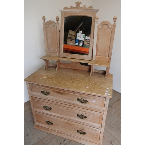 283 - Late Victorian pine dressing chest with raised mirror back above three drawers (92cm x 45cm)