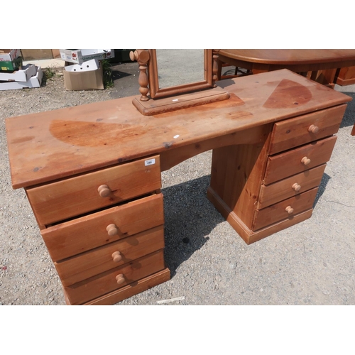 288 - Pine twin pedestal dressing table with free standing mirror and four drawers to each pedestal (width... 