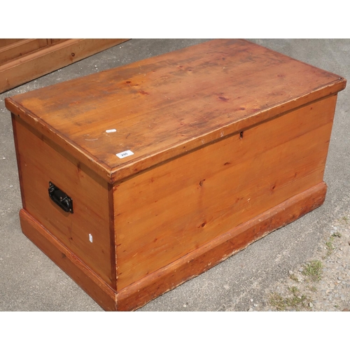 290 - Late Victorian stained pine tall type chest with hinged lift up top, twin carrying handles and inter... 