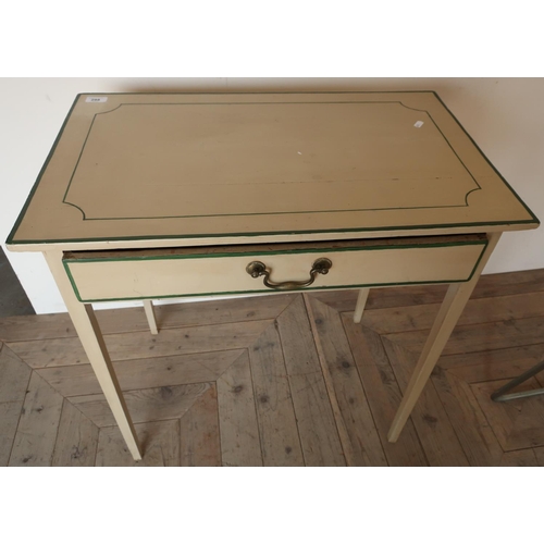 298 - Repainted regency single drawer side table on square tapering supports (72cm x 44cm x 72.5cm)